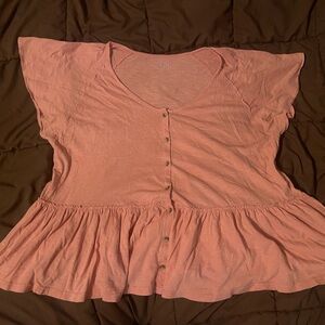 No Boundaries Coral Button-Front Blouse